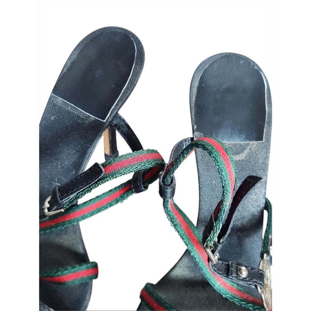 Gucci GG Logo Red Green Web Stripe Ankle Strap Heels Italy Women’s 7B - Picture 9 of 9